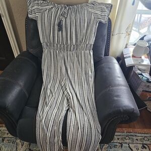 Derek Heart Black and White Striped Jumpsuit
